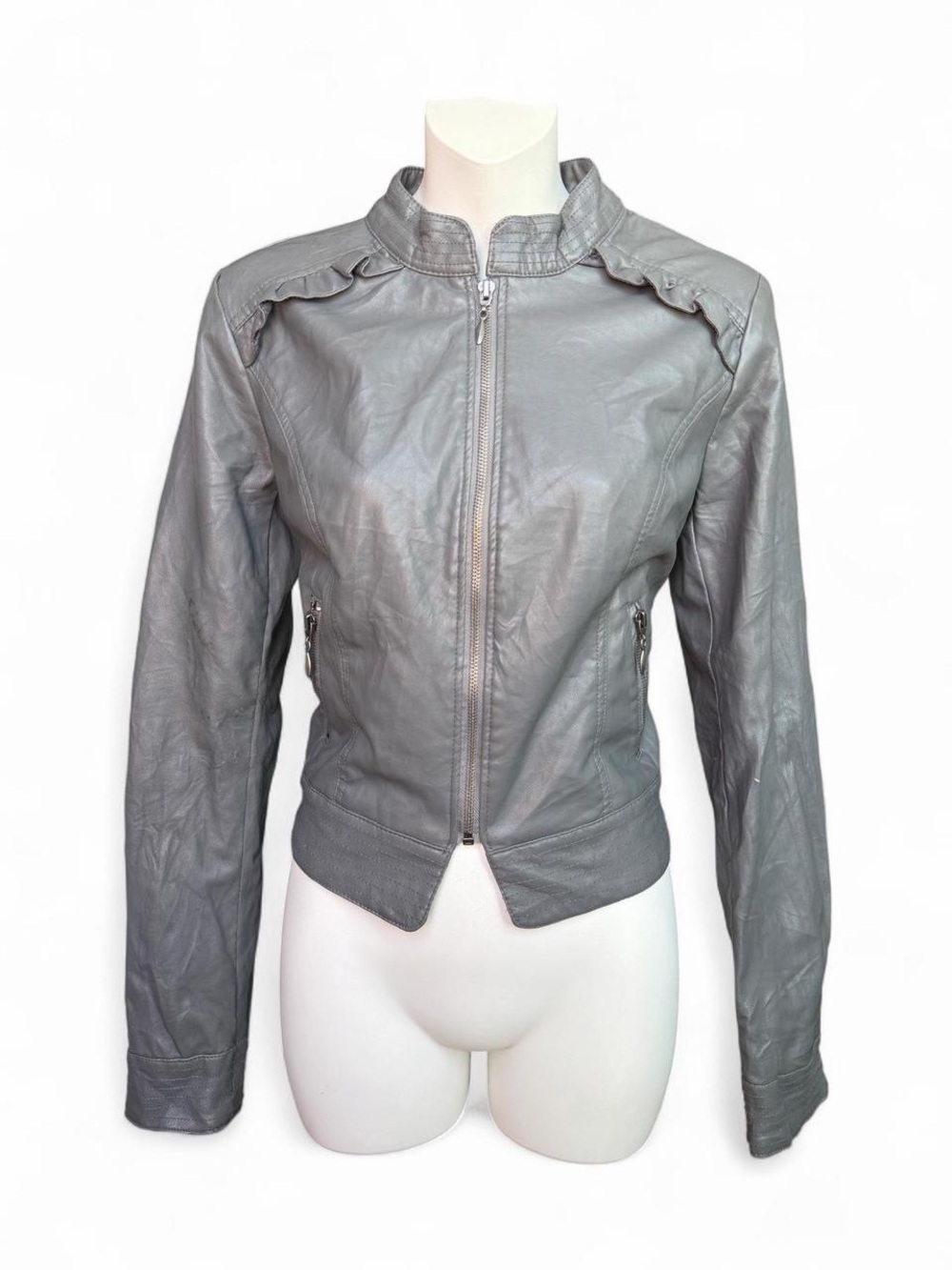Women's Grey Faux Leather Utility Jacket